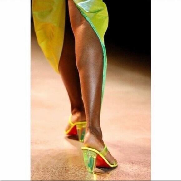 Christian Louboutin Ovida PVC Clear Strap Block Heels Neon Yellow Fluo EU 38 - Picture 2 of 13
